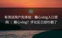 有测试用户先体验：糖心vlog入口官网 ｜ 糖心vlog？评论区已经吵翻了